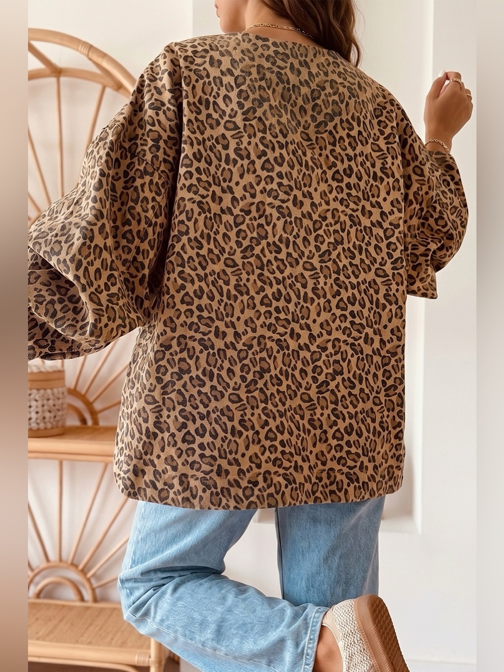 Leopard Print Denim Jacket - Picture 2 of 6